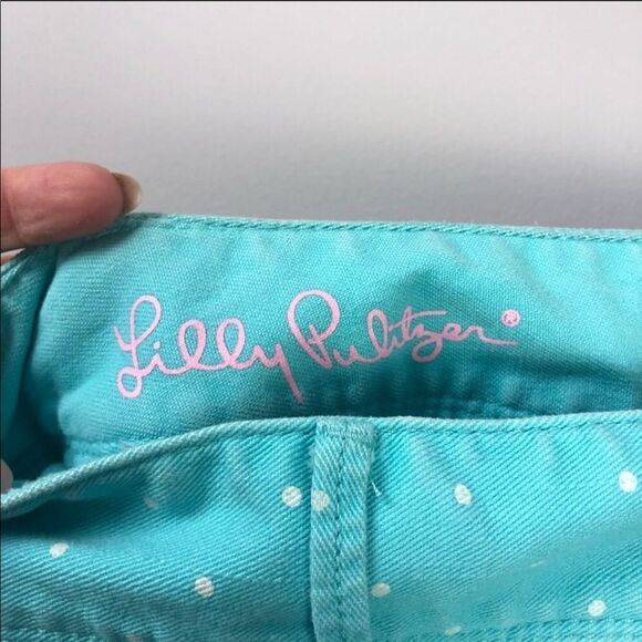 LILLY PULITZER | Polka Dot Worth Skinny Zip Jeans Turquoise White Women’s Size 0 - Picture 8 of 11